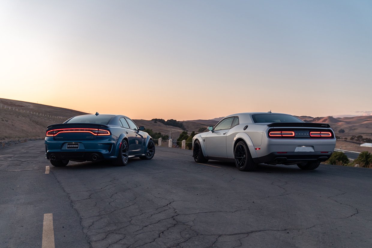 The Widebody on both the Dodge Charger (left) and Challenger (ri
