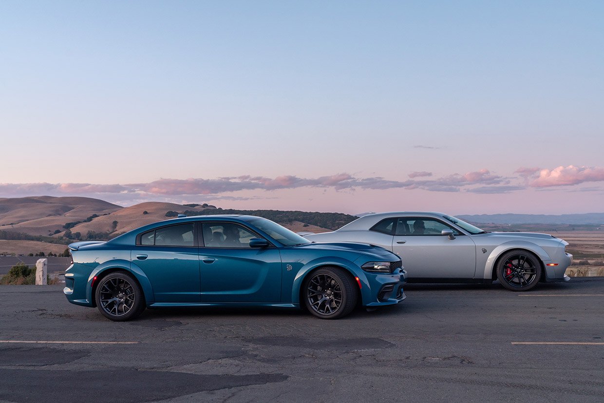 2020 Dodge Charger SRT Hellcat Widebody (left) and 2020 Dodge Ch